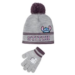 Lue og hansker sett Stitch Grå-lilla