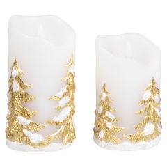 Led kubbelys med juletre dekor 12cm Snow Hvit/gull