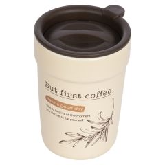 Kopp med lokk Coffee first 320ml Beige