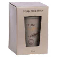 Kopp med lokk Coffee first 320ml Brun