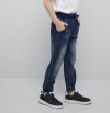 Run jeans i stretchkvalitet med elastikk og snøring marine