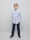 Kids World skjorte med stilig dinosaurmønster. langermet lyseblå