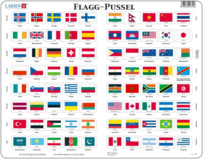 Platepusle Maxi 80 flagg fra hele verden 80 biter original