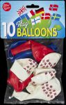 10stk ballonger rød, blå og norsk flag, Bini Balloons