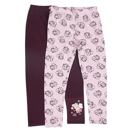 Peppa Gris leggings 2pk burgunder og rosa