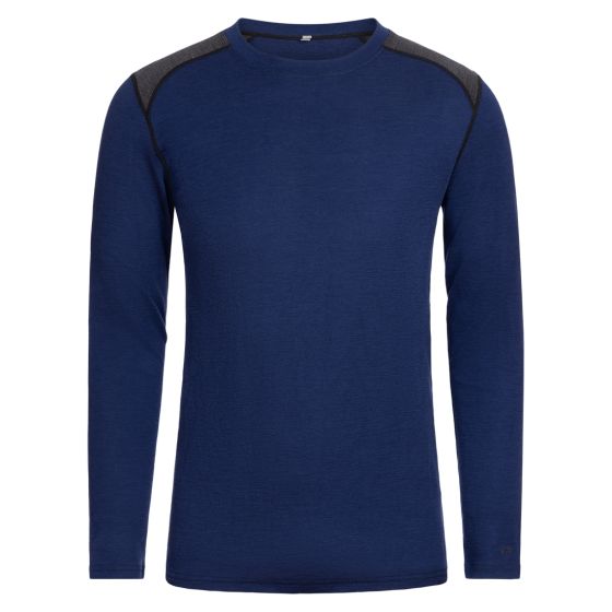 Top langermet ull/tencel Marine-grå