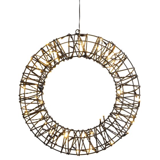 Ledlysring 40cm i rotting med 60ledlys-8 funksjoner  Shine Brun