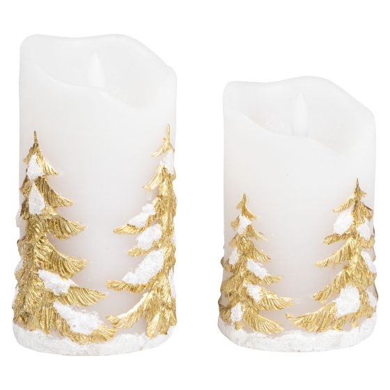 Led kubbelys med juletre dekor 12cm Snow Hvit/gull