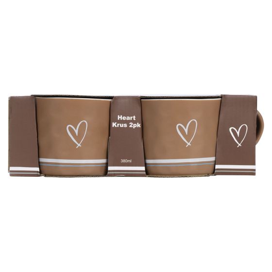Krus 2pk Heart 380ml Lysebrun