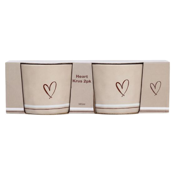 Krus 2pk Heart 380ml Sand