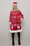 Christmas Snøfnugg kjole med lue til barn rød-hvit.