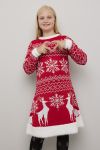 Christmas Snøfnugg kjole med lue til barn rød-hvit.