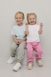 Kids World joggebukse med elastisk linning og snøring. gråmelert