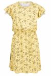Teen Club mønstret kjole med elastikk i livet og volangkant på skulder. gul