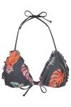 Swimwear bikini trekant-bh med tropisk print koksgrå-korall