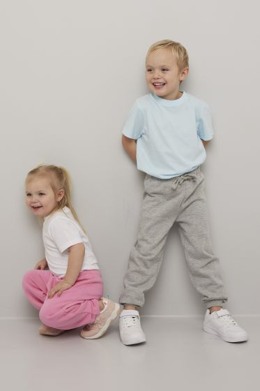 Kids World joggebukse med elastisk linning og snøring. gråmelert