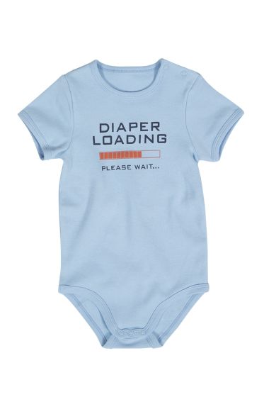 Baby World Body med kort erm og gøyal tekst Diaper Loading blå