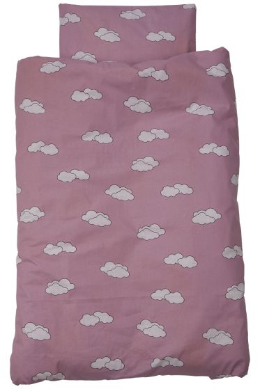 Cozy Sengesett med skyer rosa med hvite skyer