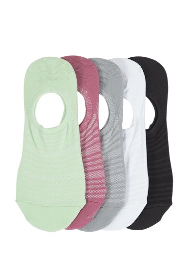 Basic 5pk minisokker i stripet mesh mint, rosa, grå, hvit og sort