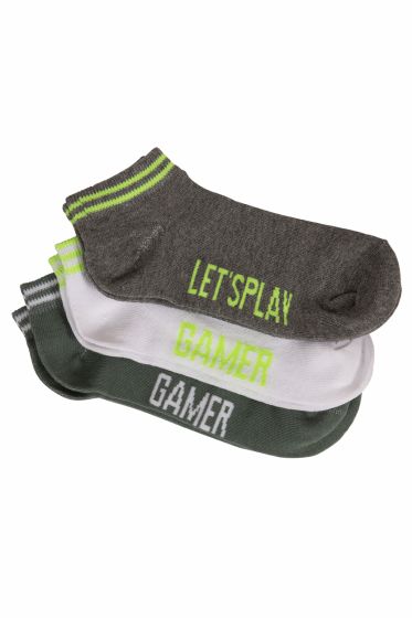 Kids Clothing sneakers 3pk med gaming motiv og neondetaljer hvit,grå og grønn