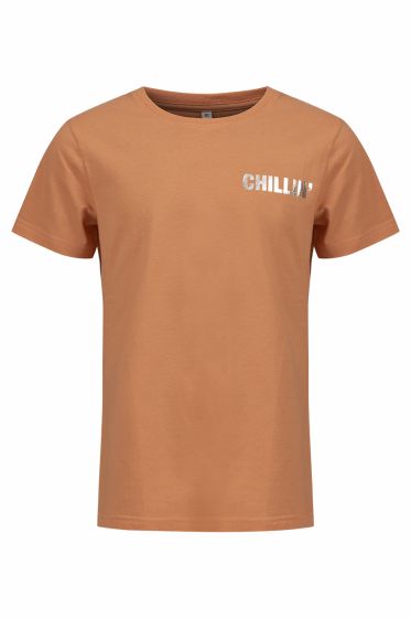 Teen Club t-skjorte chillin i økologisk bomull med silverfoil fersken