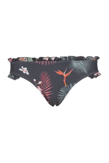 Swimwear bikinitruse med frynser og tropisk print koksgrå-korall