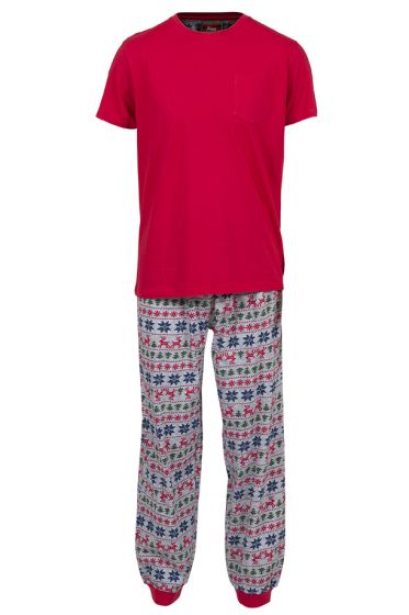 Happy Holidays pyjamas familijul til herre grå/rød
