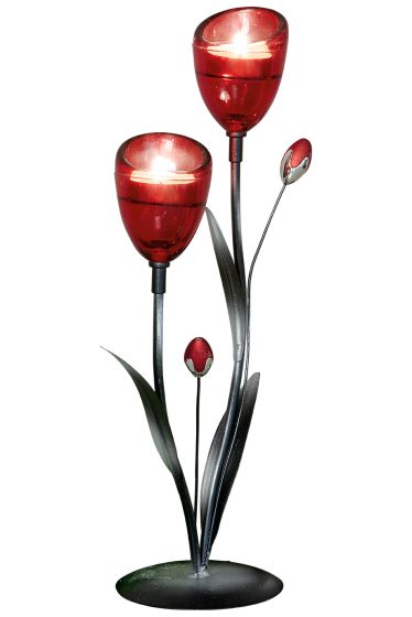 Telysholder 34cm rød tulipanformet glass rød tulipan