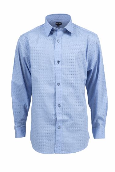 Teen CLub skjorte med flott mønster i bomullspoplin blå