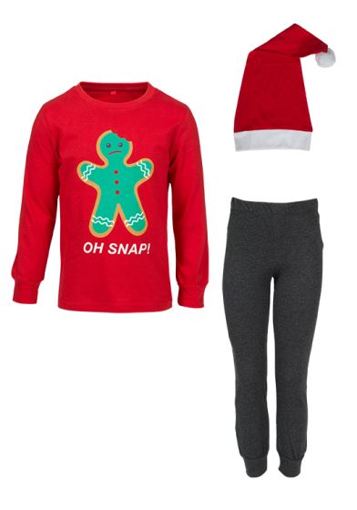 Kids Clothing Julepyjamas med nisselue rød og grå