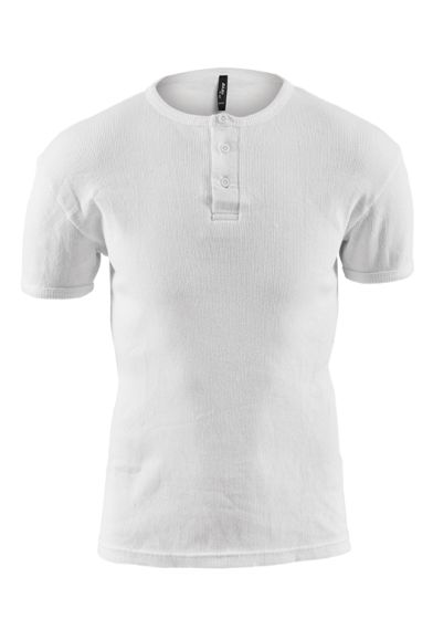 Basic ribbestrikket t-skjorte med knappestolpe hvit