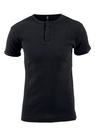 Basic ribbestrikket t-skjorte med knappestolpe sort