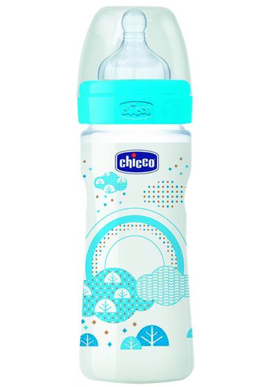Chicco Wellbeing tåteflaske med silikon tåtesmokk 250ml blå