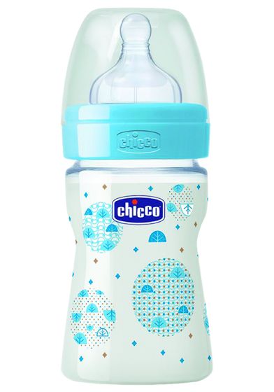 Chicco Wellbeing tåteflaske med silikon tåtesmokk 150ml blå