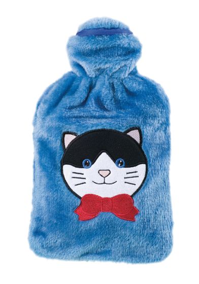 Kring fleece varmeflaske 2L blå katt blå