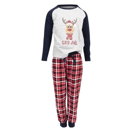 God jul pyjamassett til barn marine, gråmelert og rød