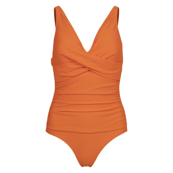 Swimwear Bermuda badedrakt med drapering oransje