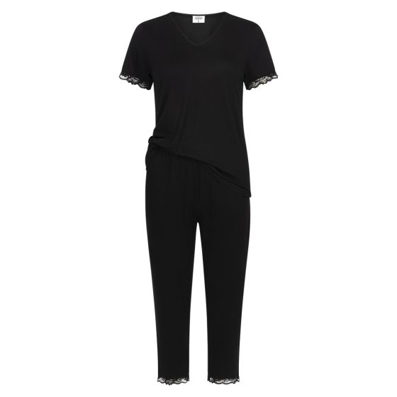 Nightwear Pyjamas med korte ermer og trekvart bukse Lace sort.