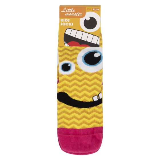 Sokker Litte Monster med artig uttrykk gul.