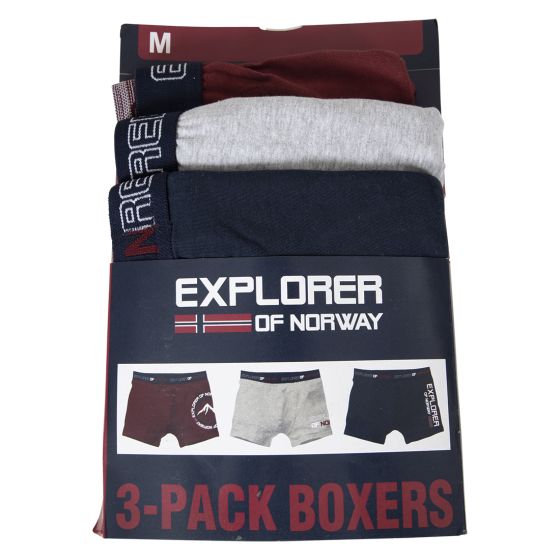 Explorer Norway AARON 3- pack boxer burgunder, marine og grå