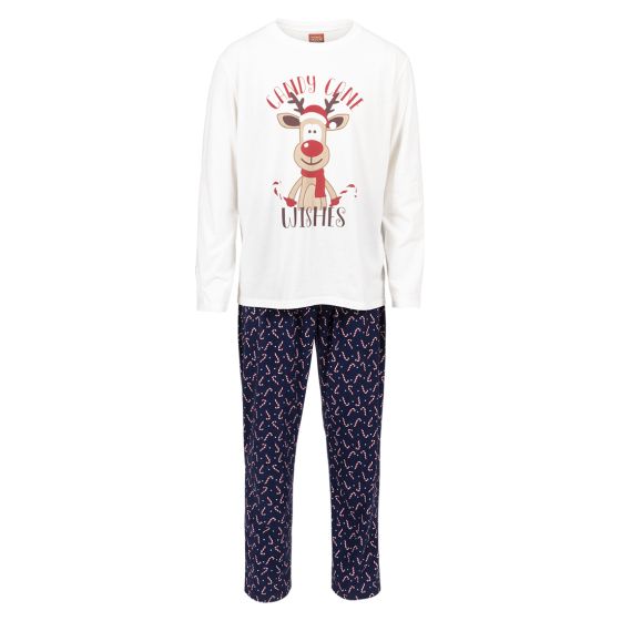 Christmas Rudolf Pyjamas hvit-blå.