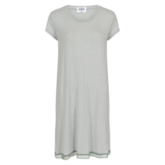 Nightwear Nattkjole med striper og korte ermer Lace grønn-hvit.